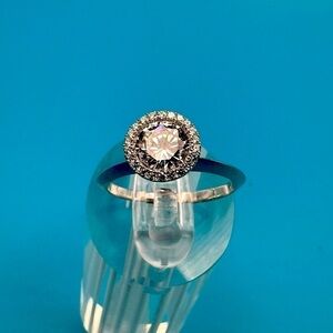 Sterling Silver Halo Ring – CZ Solitaire – .925 Statement Cocktail Ring NWT